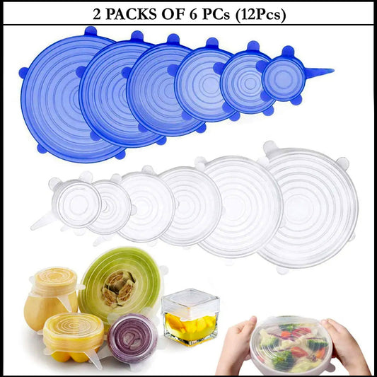 2 Sets Of 6 Pcs Silicone Food Wrap Caps Cookware Lids Stretchable Fresh Covers